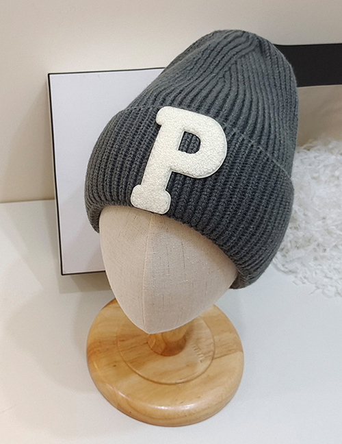 Fashion Grey P Letter Woolen Hat Letter Wool Cap