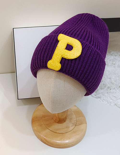 Fashion Purple P Letter Woolen Hat Letter Wool Cap