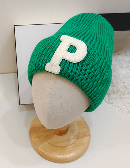 Fashion Grass Green P Letter Woolen Hat Letter Wool Cap