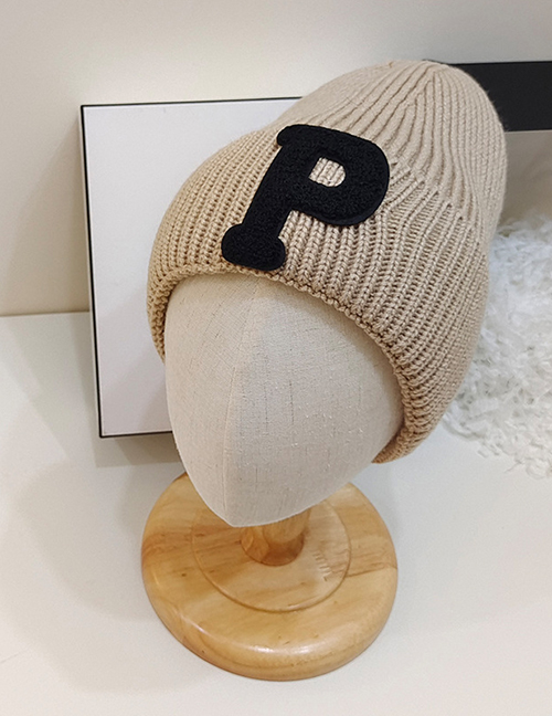 Fashion Beige P Letter Woolen Hat Letter Wool Cap