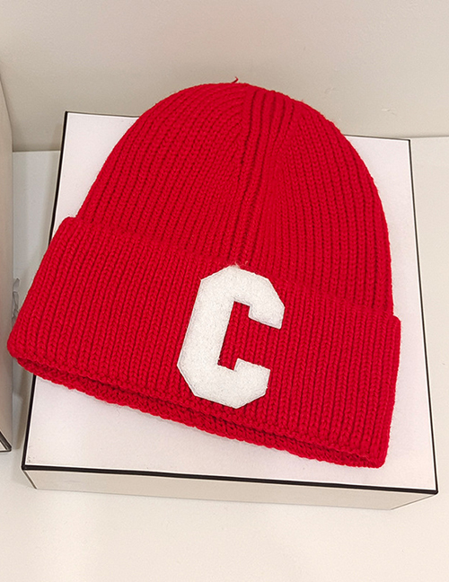 Fashion Big Red C Letter Woolen Hat Letter Wool Knitted Beanie