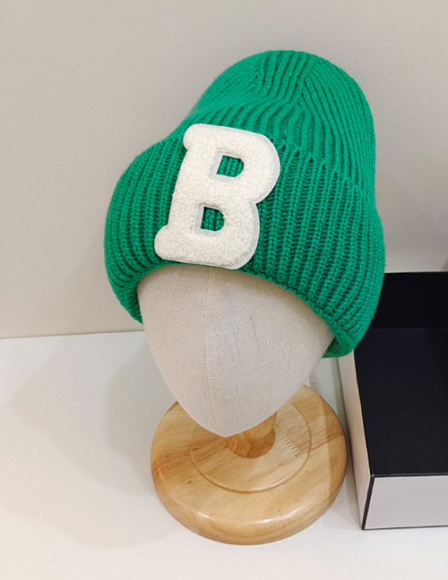 Fashion Grass Green B Letter Woolen Hat Knit Hat With Letter Flanging Knitted Pullover Cap