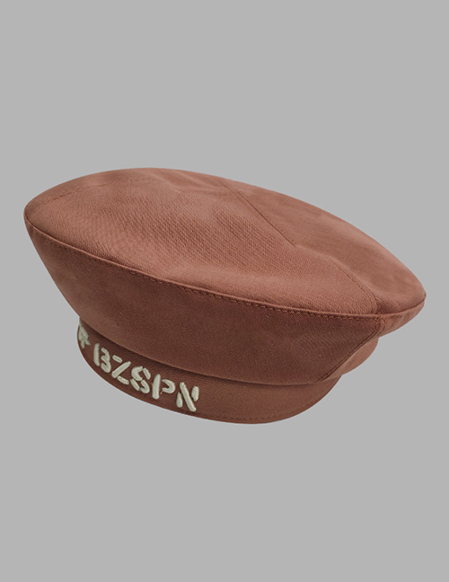 Fashion Rust Red Embroidered Letter Beret