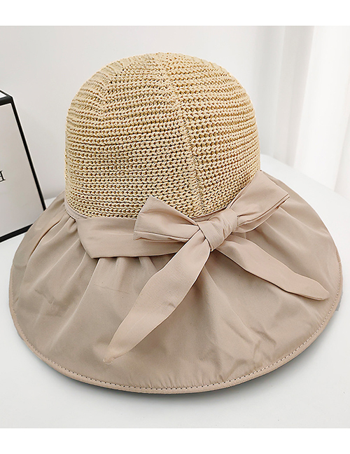 Fashion Beige Hollow Fisherman Hat With Big Eaves Bowknot