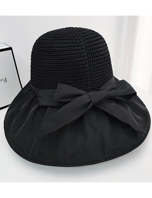 Fashion Black Hollow Fisherman Hat With Big Eaves Bowknot