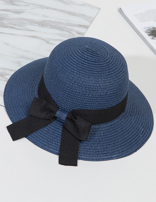 Fashion Navy Big Bow Woven Straw Hat