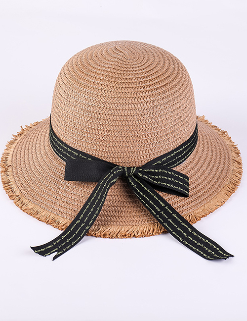 Fashion Brown Big Bow Woven Straw Hat