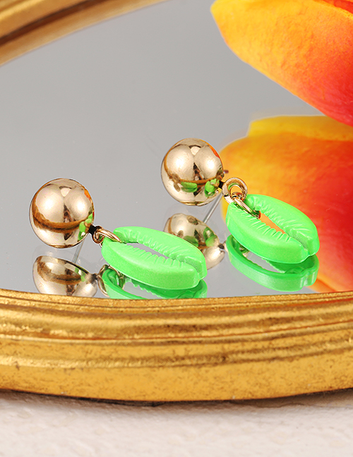Fashion Fluorescent Green Alloy Oil Drop Shell Earrings