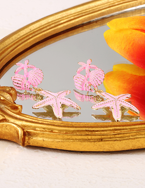 Fashion Pink Alloy Drop Oil Shell Starfish Earrings