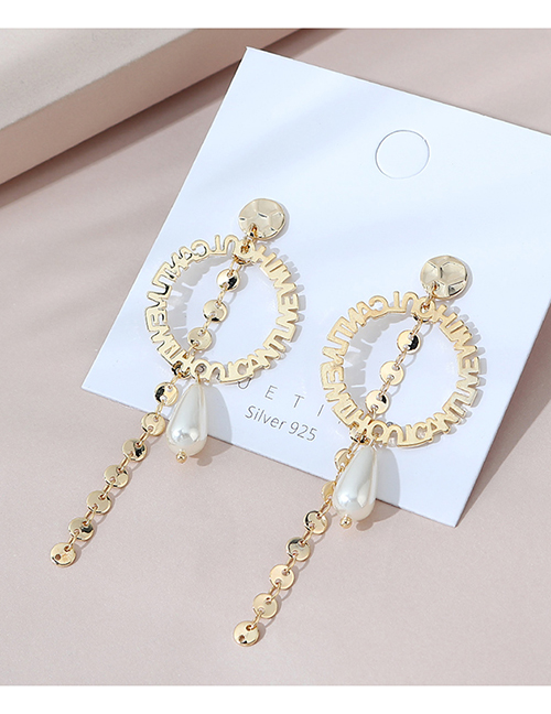 Fashion Golden Letter Pearl Geometric Alloy Long Earrings
