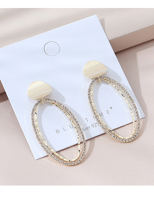 Fashion Golden Real Gold-plated Diamond Cutout Geometric Earrings