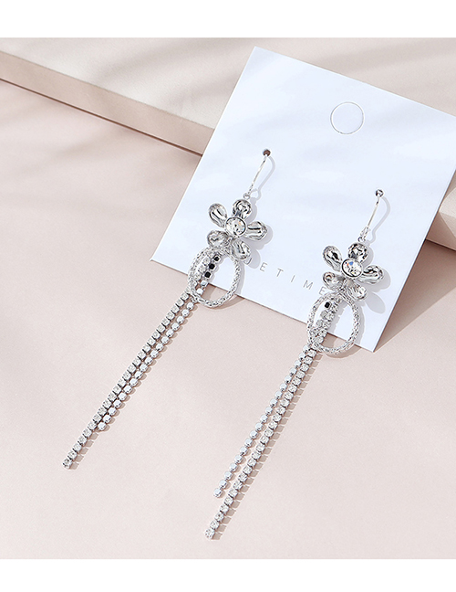 Fashion Platinum Real Gold Plated Flowers And Diamonds Tassel Earrings