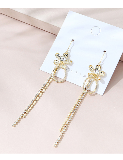 Fashion 14k Gold Real Gold Plated Flower And Diamond Tassel Earrings