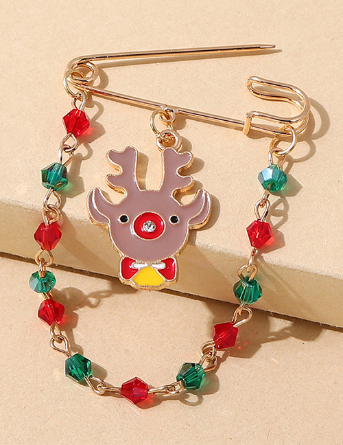 Fashion Gold Christmas Deer Head Tassel Brooch