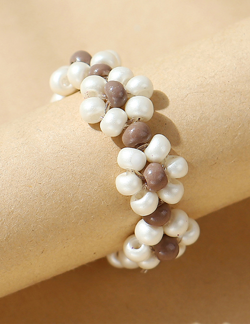Fashion (pearl White + Brown) Rice Bead Bead Winding Ring