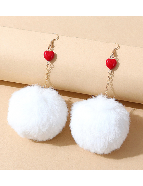 Fashion White Resin Peach Heart Hair Ball Earrings