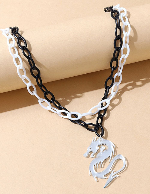 Fashion Black And White Resin Dragon Double Necklace