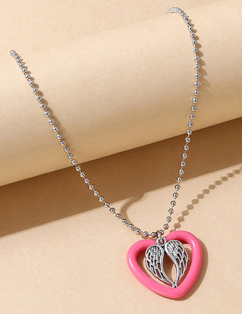 Fashion Silver Resin Heart Wing Necklace