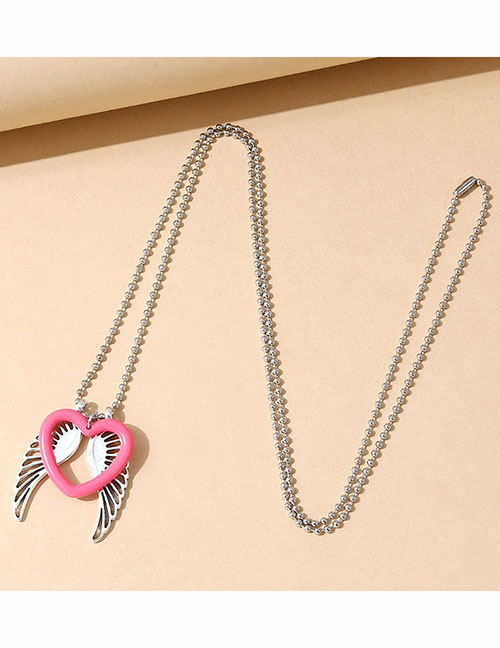 Fashion Silver Resin Heart Wing Necklace