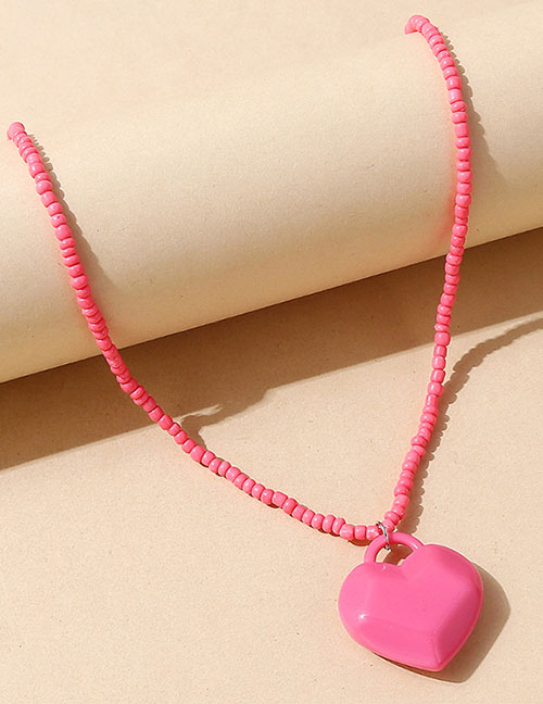 Fashion Pink Resin Rice Beads Love Necklace