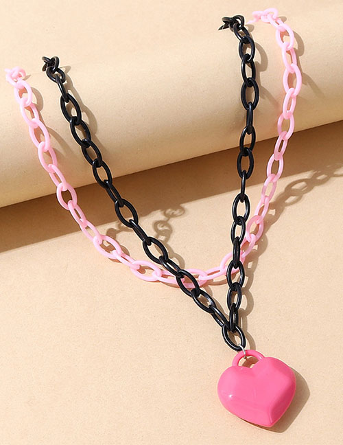 Fashion Pink+black Resin Love Double Necklace