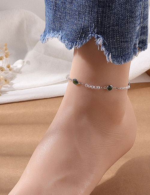 Fashion Green Alloy Diamond Geometric Anklet