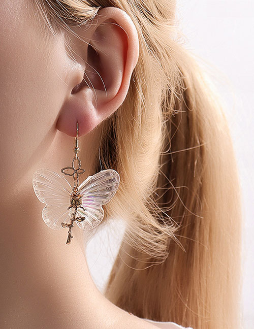 Fashion Gold Resin Rose Butterfly Stud Earrings