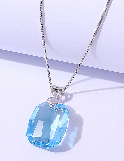 Fashion Sea ??blue Geometric Square Crystal Heart Necklace