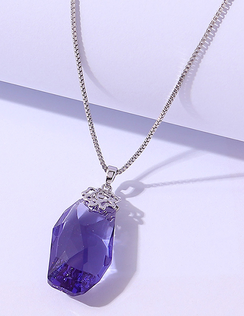Fashion Purple Geometric Shaped Crystal Flower Necklace