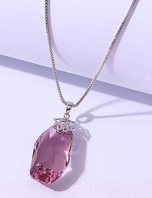 Fashion Pink Geometric Shaped Crystal Flower Necklace