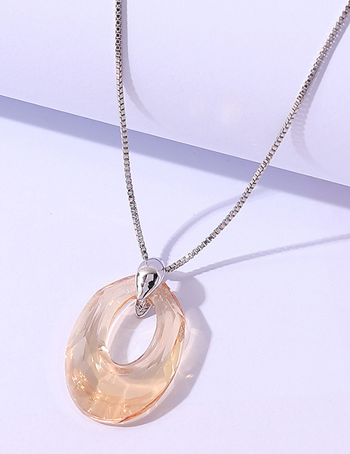 Fashion Champagne Geometric Oval Crystal Necklace
