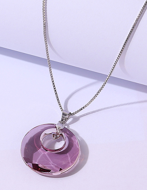 Fashion Light Purple Geometric Round Crystal Necklace