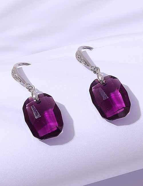 Fashion Purple Geometric Square Crystal Stud Earrings
