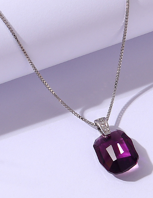 Fashion Purple Geometric Square Crystal Necklace