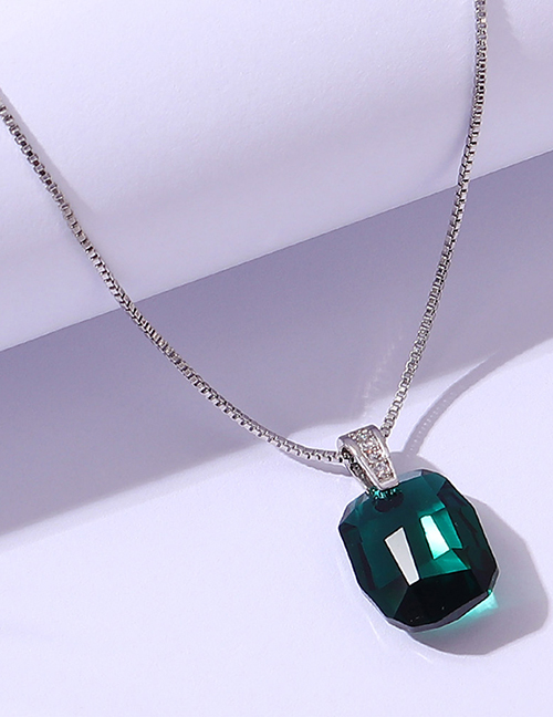 Fashion Green Geometric Square Crystal Necklace