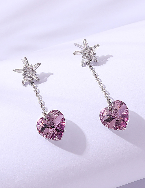 Fashion Purple Geometric Star Heart Crystal Earrings