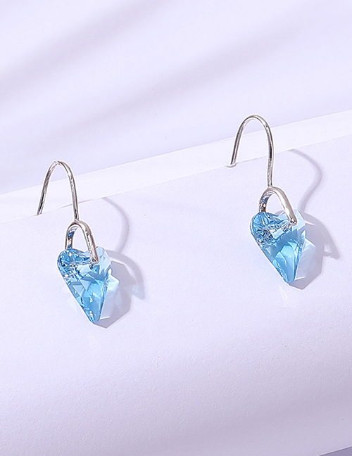 Fashion Blue Geometric Heart Crystal Stud Earrings