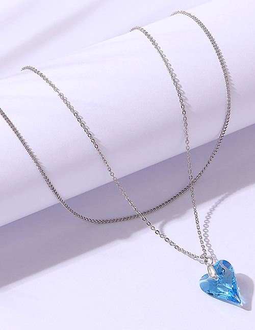 Fashion Blue Geometric Heart Crystal Necklace