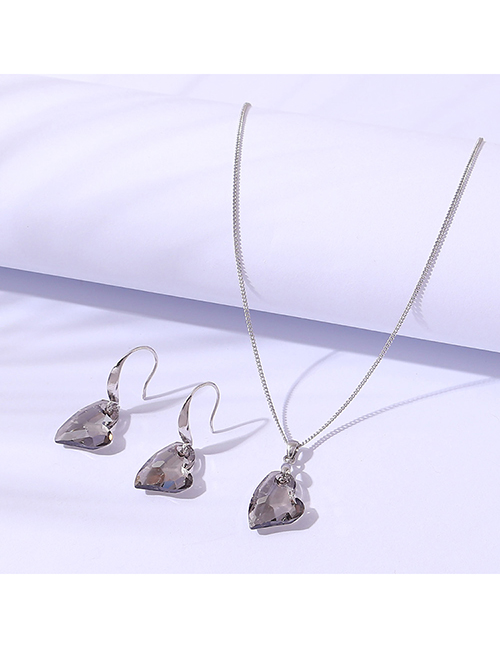 Fashion Black Geometric Love Crystal Necklace Stud Earrings Set