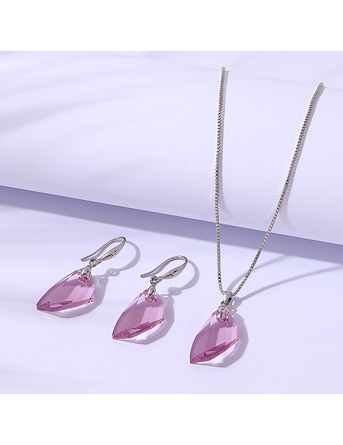 Fashion Pink Geometric Crystal Stud Necklace Set