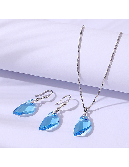 Fashion Blue Geometric Crystal Stud Necklace Set