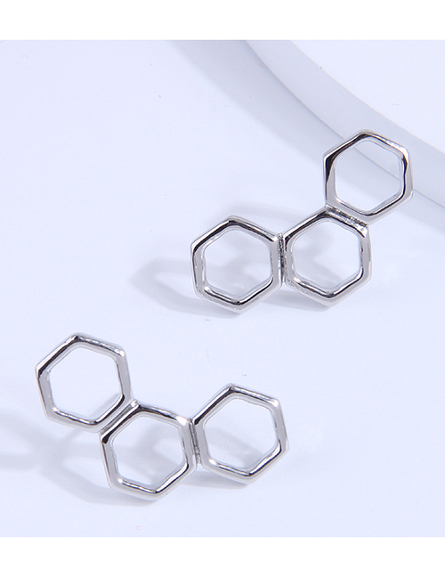 Fashion Silver Metal Hexagon Stud Earrings