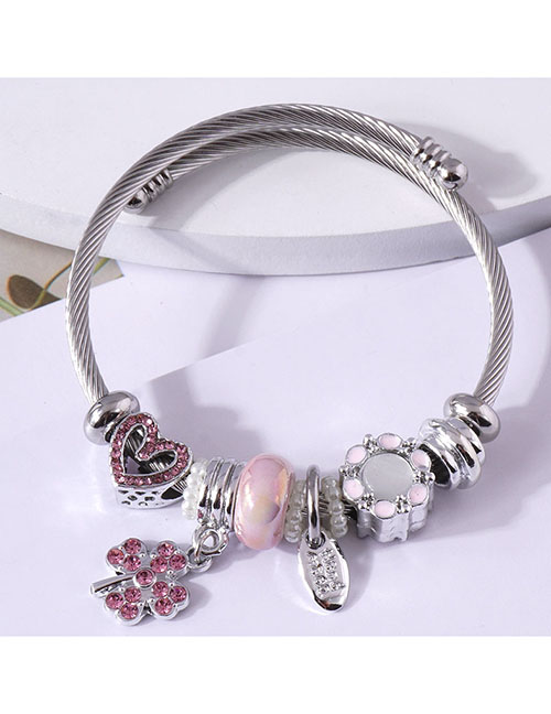 Fashion Pink Metal Diamond Four-leaf Clover Heart Multi-element Bracelet