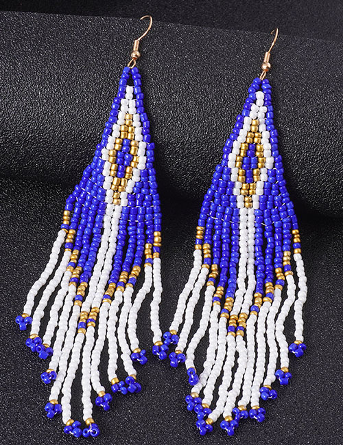 Fashion Blue Geometric Bead Tassel Earrings