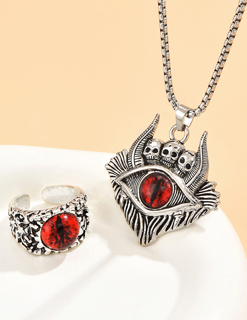 Fashion Silver Alloy Geometric Eye Necklace Open Ring Set
