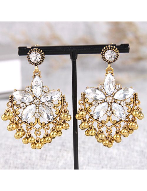 Fashion Gold Alloy Diamond Flower Geometric Earrings