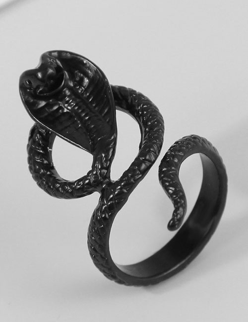 Fashion Black Alloy Geometric Snake Open Ring