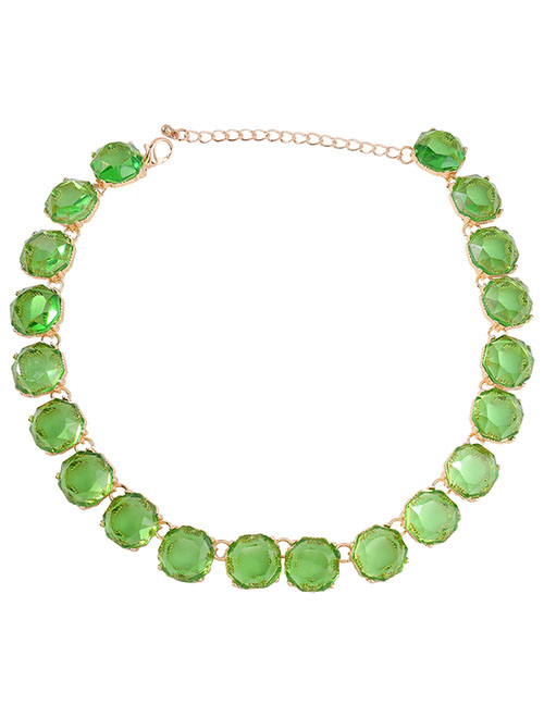Fashion Green Alloy Set Round Diamond Necklace