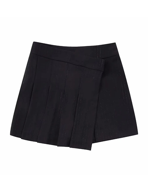 Fashion Black Wide Pleated Asymmetric Culottes