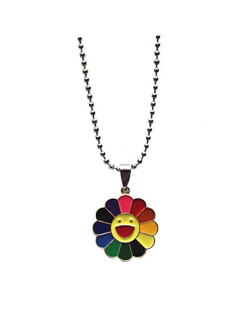 Fashion Color Alloy Drip Oil Smile Sunflower Necklace